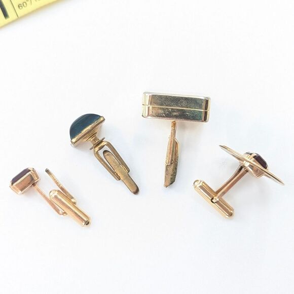 Destino 12 Karat Gold Filled Hickok Cufflinks with Ruby and Green Cabochon Gems - Picture 9 of 9